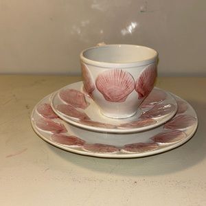 Handmade & Painted Italian Sea Shell Dinner Plate, Cup & Saucer made in Italy